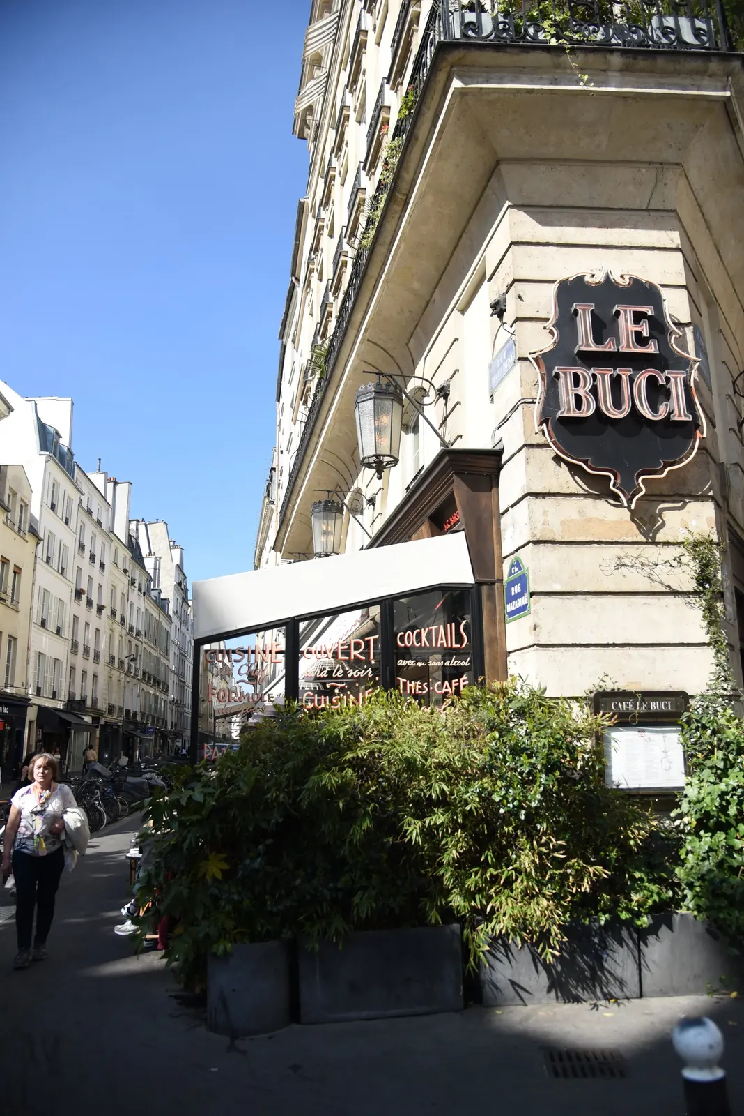 The Le Buci sign on the corner of rue Dauphine
